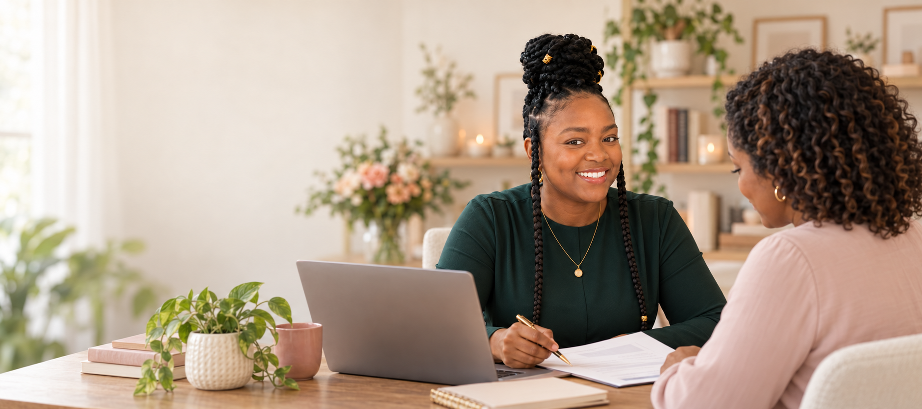 Tyesha Hightower helping a client during a warm working session